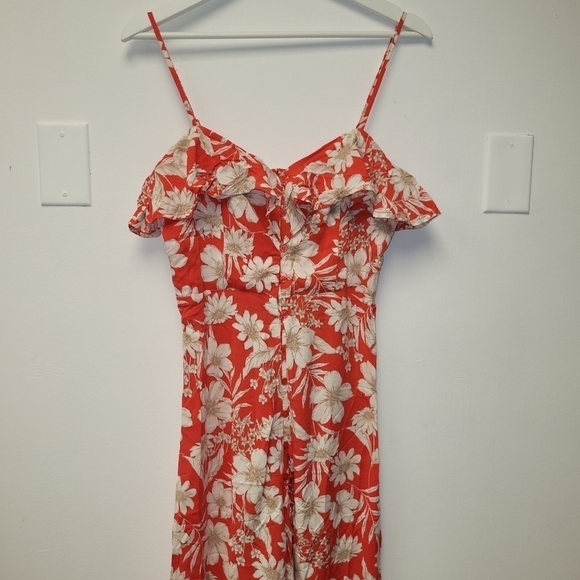 Band of Gypsies Lana Red and White Floral Button Ruffle Maxi Dress Size S - Picture 4 of 14